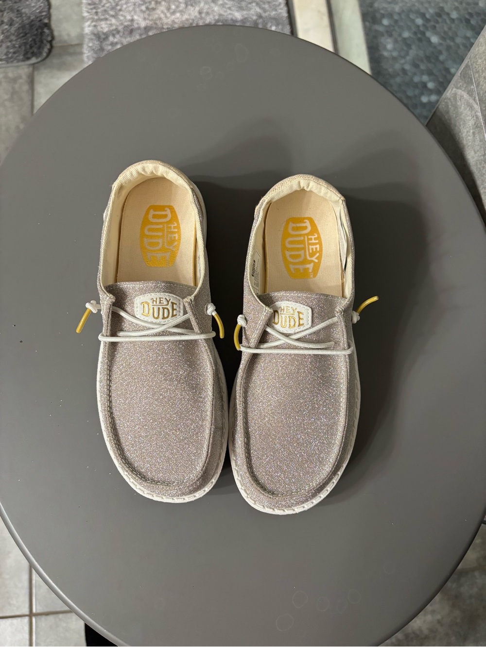Hey Dude Sparkle Silver and Gold Tennis Shoes Size 5 Brand New